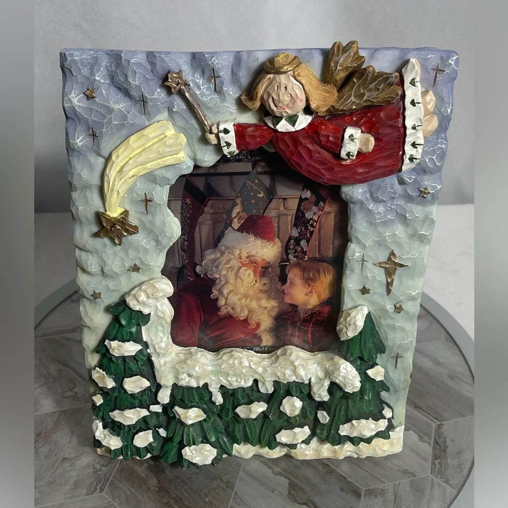 Vintage FIGI Flying Angel Christmas Photo Frame 4x6 Hand Painted 2000